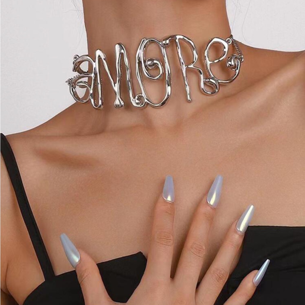 1pc European American Style Exaggerated Letter Design Cool Short Necklace 25$